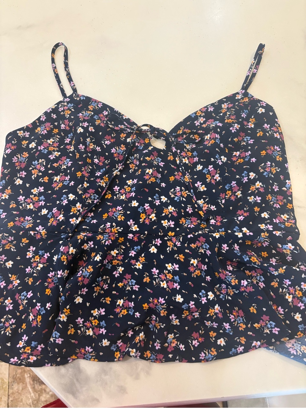 nine britton Black Floral Spaghetti-Strap Cami with Tie Detail